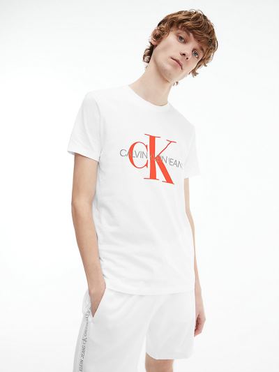 Calvin Klein Ruhák HU115551 | Calvin Klein Slim Organic Cotton Monogram Férfi Póló Világos Fehér
